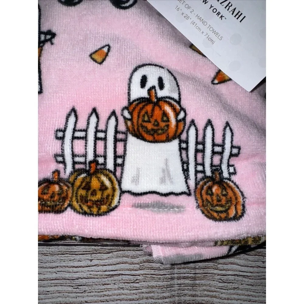 Isaac Mizrahi Halloween 2024 Pink Fall Ghost‎ Candy Corn Set Of 2 Hand Towels